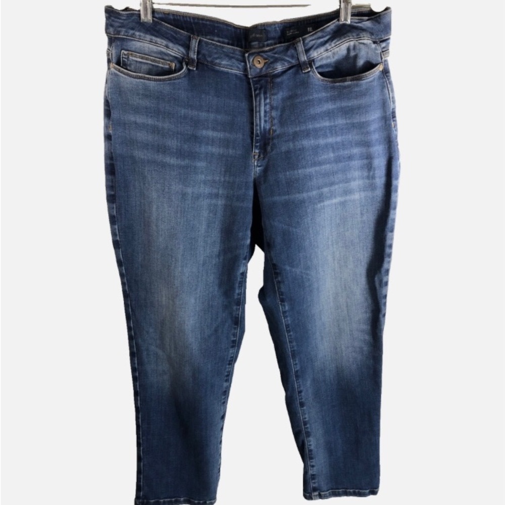 J Jill Relaxed Boyfriend Straight Ankle Jeans 18P Blue Mid Rise Stretch Denim
